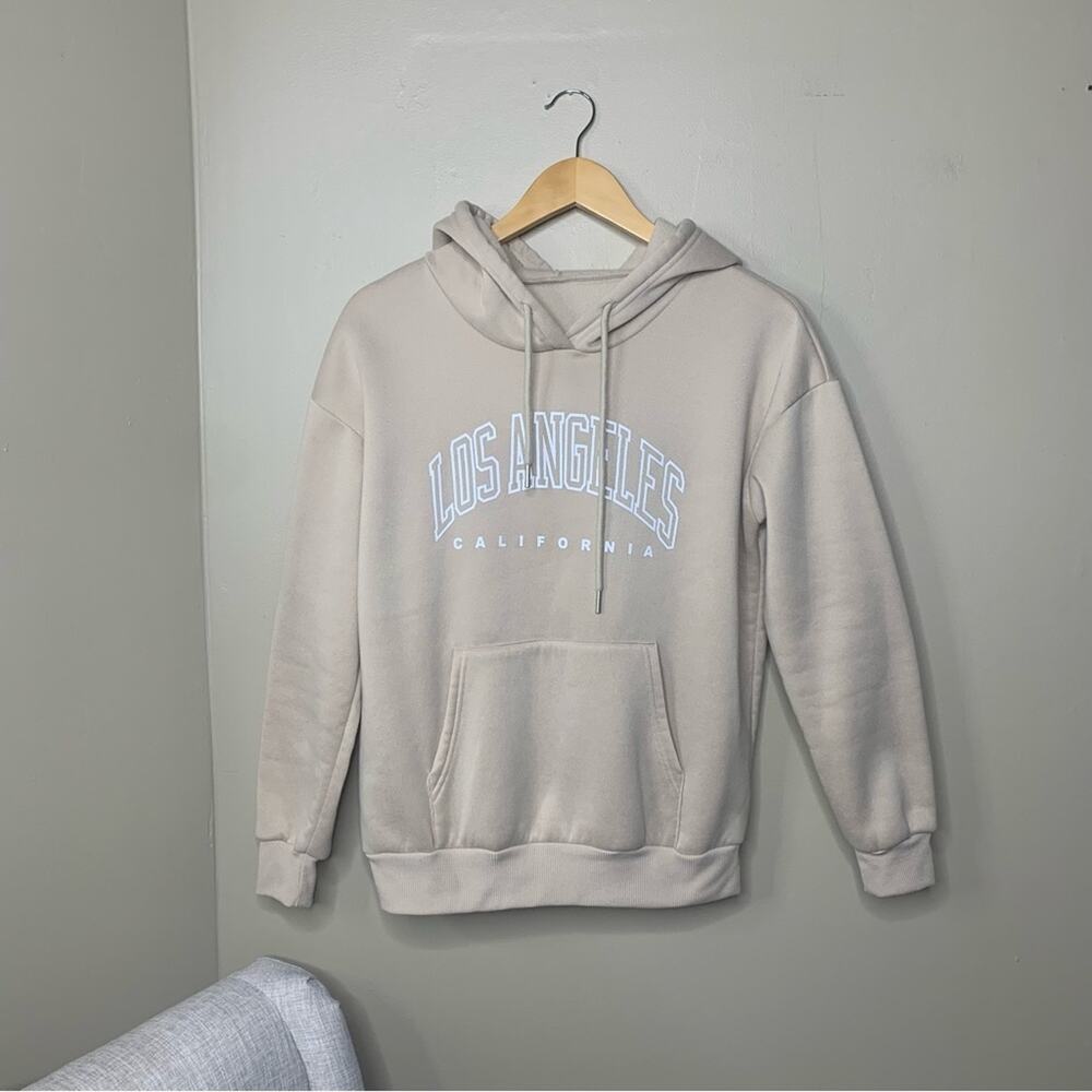 Shein Los Angeles California Hooded Sweatshirt Tan Size Small Pullover